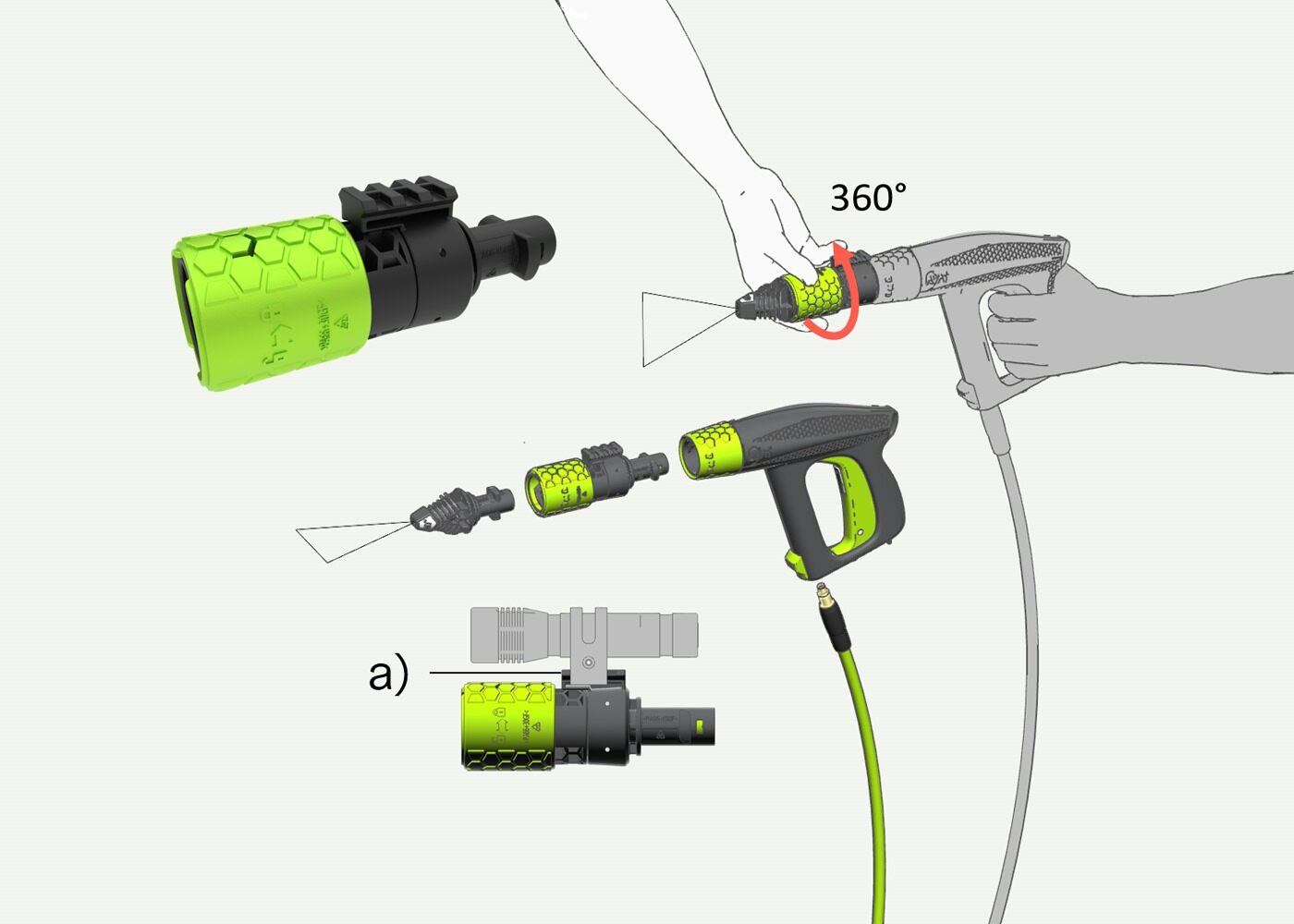 How can I change the spray direction of the fixed nozzles?